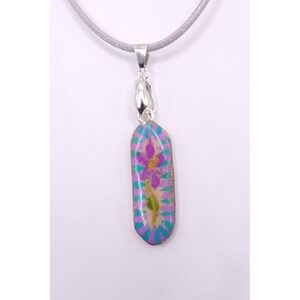 Polymer Clay Floral Bar Striped Pendant Necklace Boho Cottagecore Art